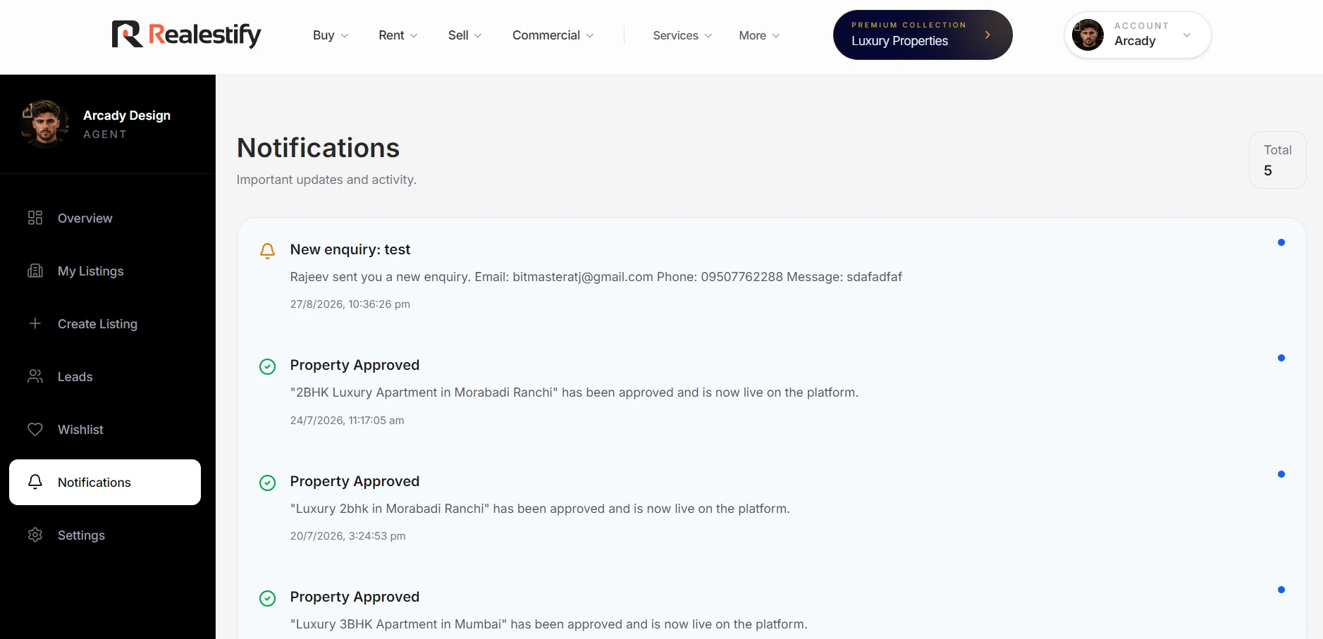 Realestify notifications workflow